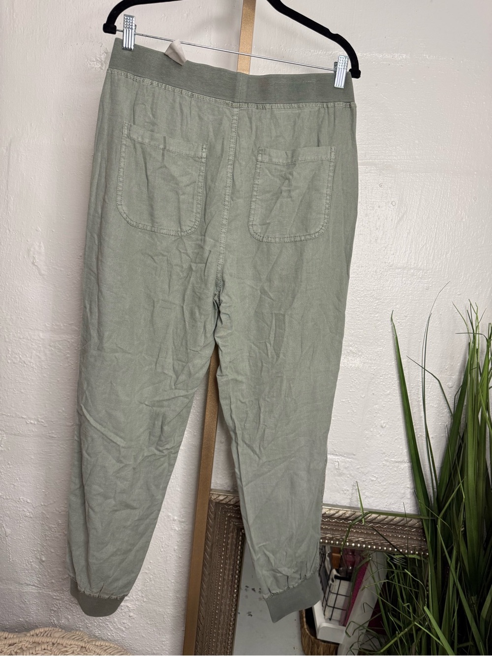 💟 Vanilla Star 🌿 Sage Green Linen Blend Jogger Pants - Picture 5 of 6